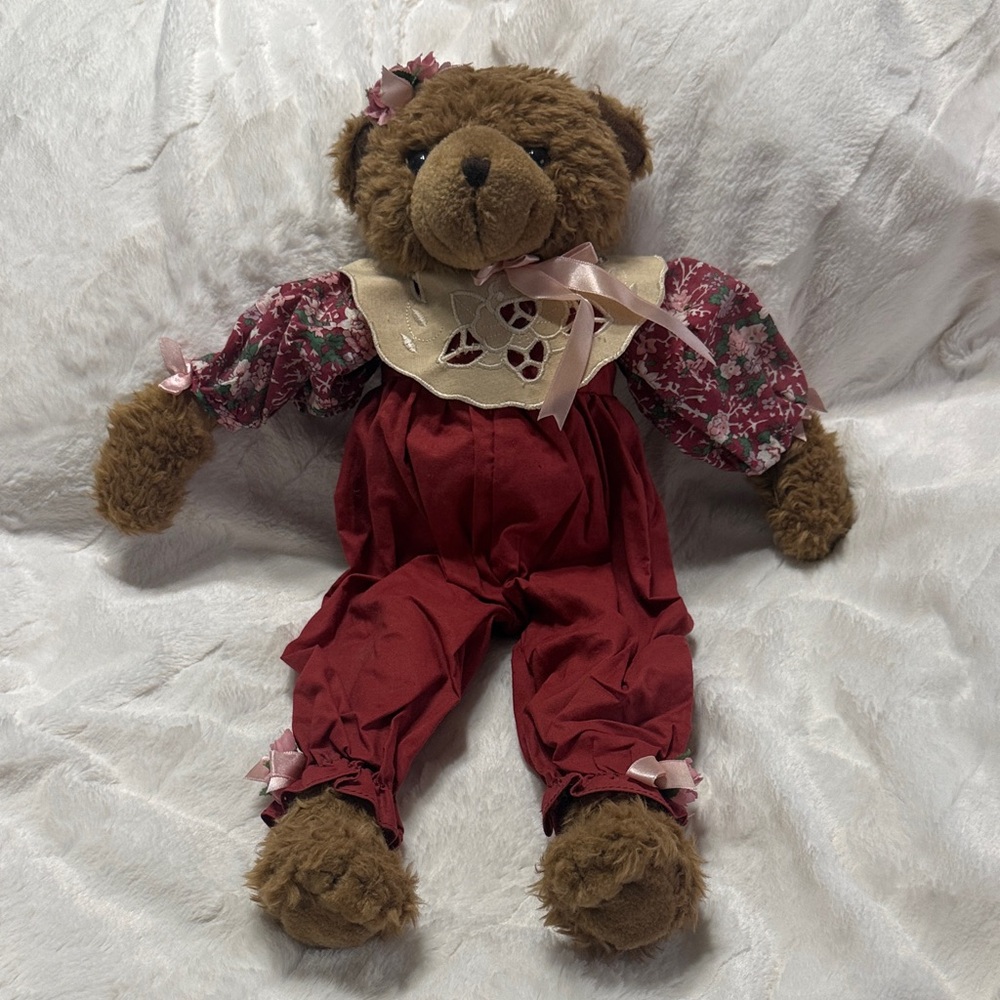 **3/$15** Brown Teddy Bear with Red Outfit. Shelf Sitter. 18” Long